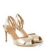 CAROLYN - Złote sandały na szpilce z odkrytą piętą - obrazek 2