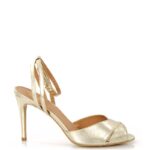 CAROLYN - Złote sandały na szpilce z odkrytą piętą