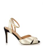 CAROLYN - Złote sandały na szpilce z czarnym obcasem