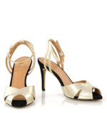 CAROLYN - Złote sandały na szpilce z czarnym obcasem - obrazek 6