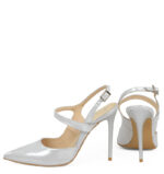 SARA - Srebrne szpiki z odkrytą piętą z satynowanej skóry - obrazek 6