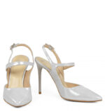 SARA - Srebrne szpiki z odkrytą piętą z satynowanej skóry - obrazek 5