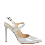 SARA - Srebrne szpiki z odkrytą piętą z satynowanej skóry