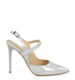 SARA - Srebrne szpiki z odkrytą piętą z satynowanej skóry