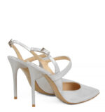 SARA - Srebrne szpiki z odkrytą piętą z satynowanej skóry - obrazek 3