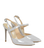 SARA - Srebrne szpiki z odkrytą piętą z satynowanej skóry - obrazek 2