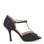 SOLEDAD- czarne sandałki w białe kropki do tańca