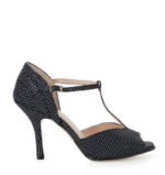 SOLEDAD- czarne sandałki w białe kropki do tańca