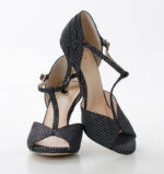 SOLEDAD- czarne sandałki w białe kropki do tańca - obrazek 7