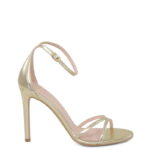 SOPHIA - Złote sandały na szpilce z licowej skóry