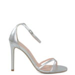 SOPHIA - Sandały srebrne na szpilce z licowej skóry