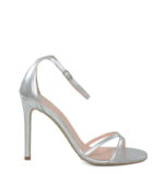 SOPHIA - Sandały srebrne na szpilce z licowej skóry