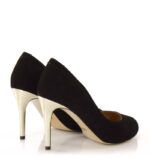 GABRIELLE - czarne szpilki open toe na złotym obcasie - obrazek 3