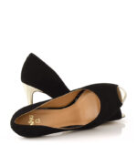 GABRIELLE - czarne szpilki open toe na złotym obcasie - obrazek 4