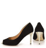 GABRIELLE - czarne szpilki open toe na złotym obcasie - obrazek 5