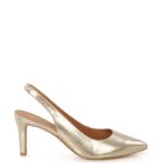 MAYA - złote szpilki na niskim obcasie z odkrytą piętą