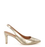 MAYA - złote szpilki na niskim obcasie z odkrytą piętą