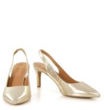 MAYA - złote szpilki na niskim obcasie z odkrytą piętą - obrazek 6