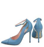 TESS - Szpilki niebieskie z licowej skóry z paskiem i wycięciami - obrazek 6