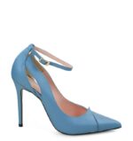 TESS - Szpilki niebieskie z licowej skóry z paskiem i wycięciami