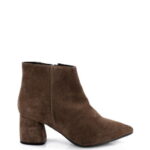 VERA - Ciemno brązowe botki na grubym słupku