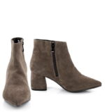 VERA - Ciemno beżowe botki na grubym słupku - obrazek 3