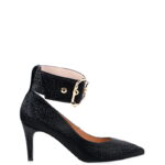 VIKA - czarne, błyszczące szpilki na średnim obcasie z paskiem