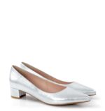 WERONICA - Srebrne czółenka na niskim obcasie z licowej skóry - obrazek 2