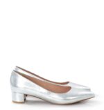 WERONICA - Srebrne czółenka na niskim obcasie z licowej skóry