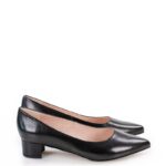 WERONICA - czarne czółenka na niskim obcasie z licowej skóry