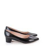 WERONICA - czarne czółenka na niskim obcasie z licowej skóry