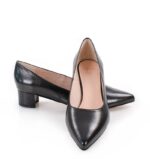 WERONICA - czarne czółenka na niskim obcasie z licowej skóry - obrazek 3