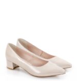 WERONICA - beżowo perłowe czółenka na niskim słupku z licowej skóry - obrazek 2